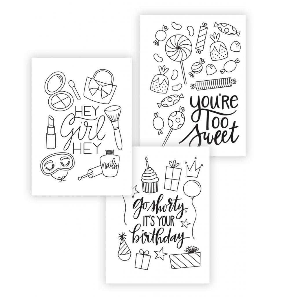 Printable Coloring Cards - Damask Love