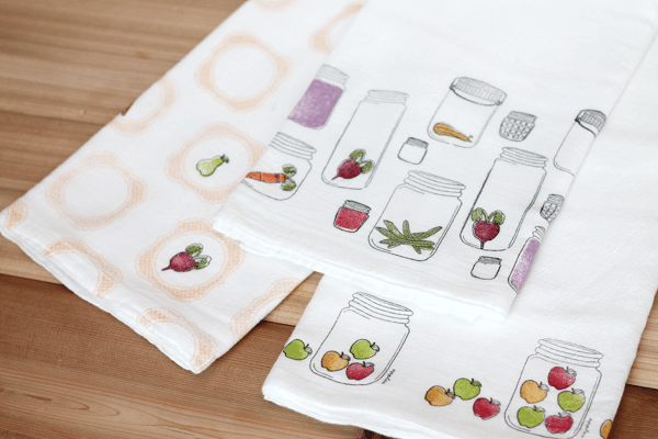 small + friendly: DIY Stamped Dish Towels