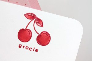 Embossed Cherry Note Cards Close Up