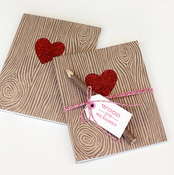 Woodgrain Valentine Notebooks |  Damask Love Blog