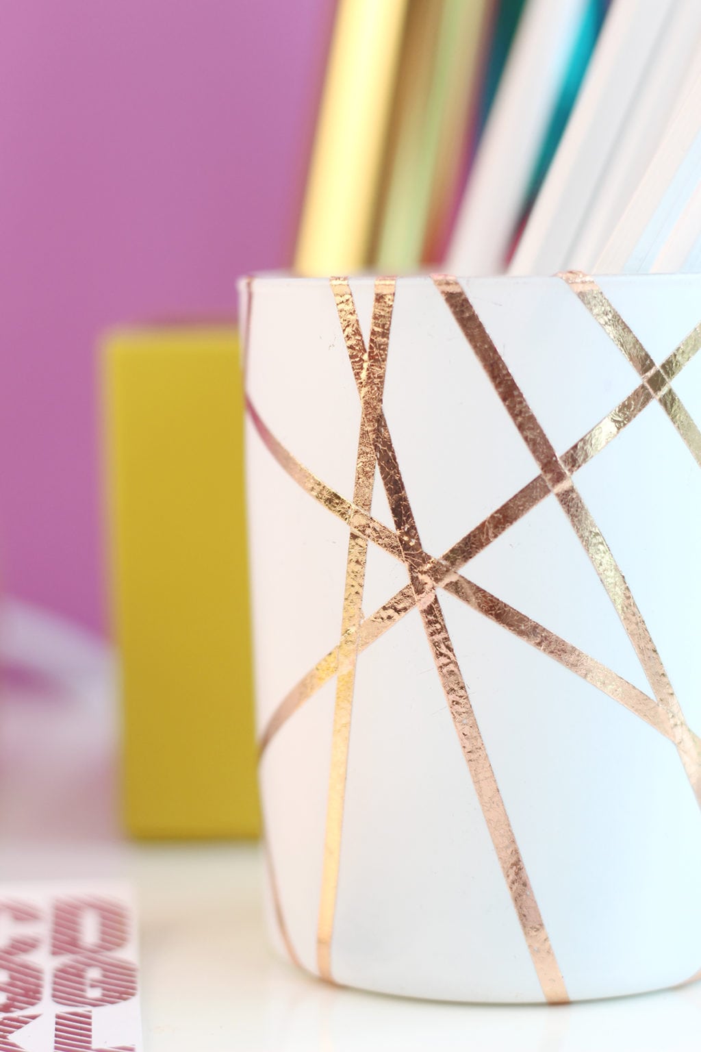 DIY gold foiled pencil cup | damask love