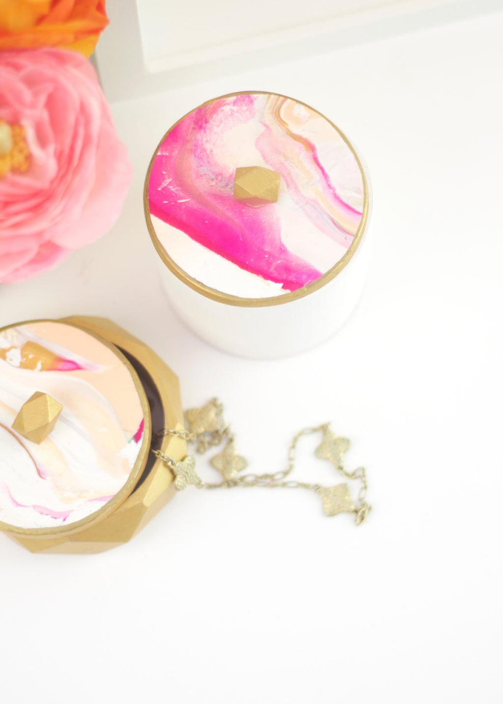 DIY Marbled Clay and Wooden Bracelet Jewelry Boxes | damask love