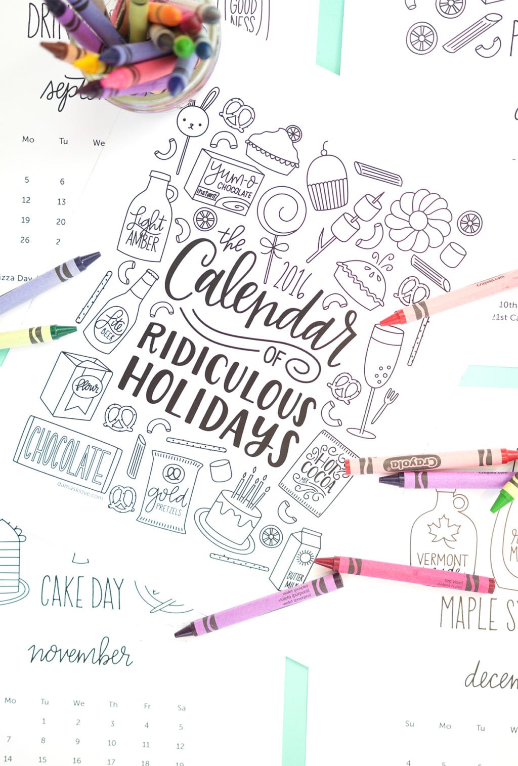 Free Printable Coloring Calendar | damask love