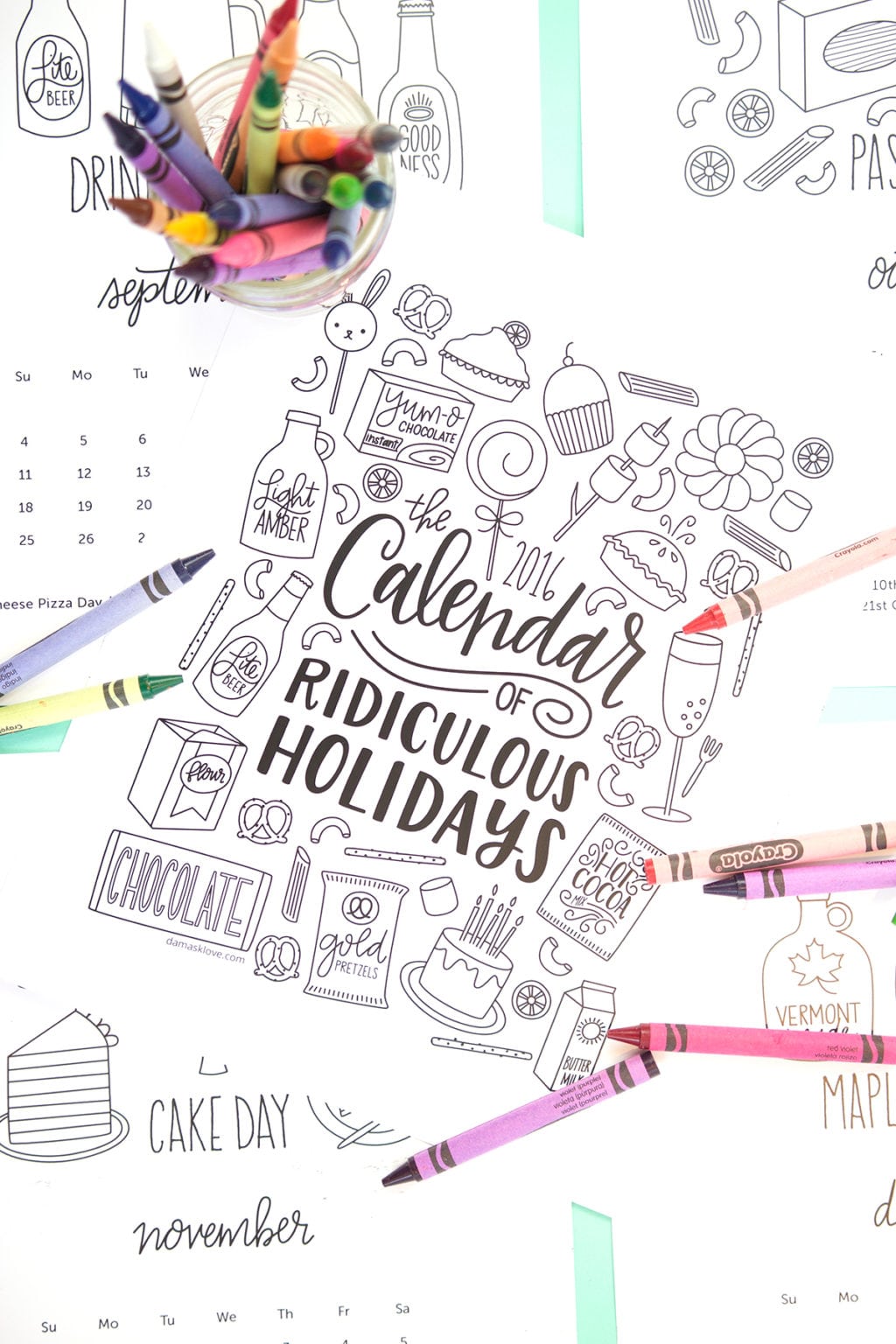 Free Printable Coloring Calendar | damask love