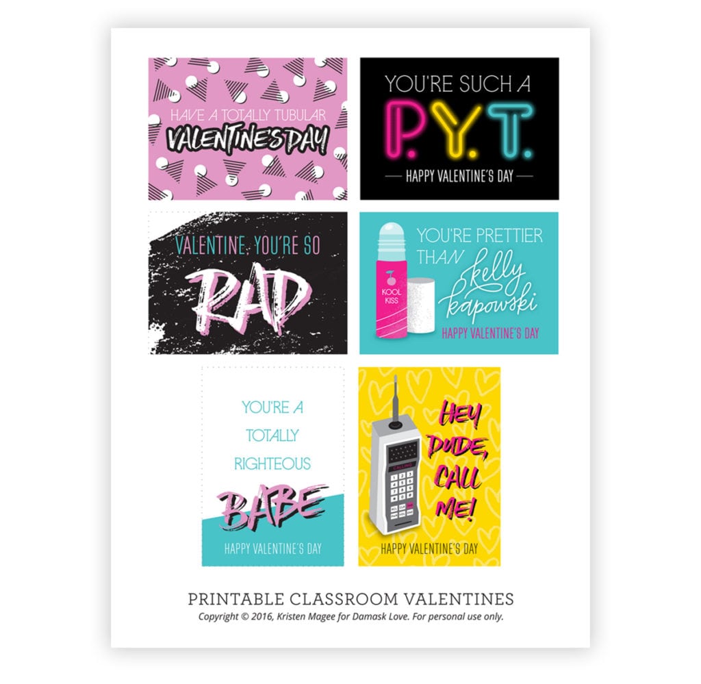 Free Printable 80's Inspired Valentines