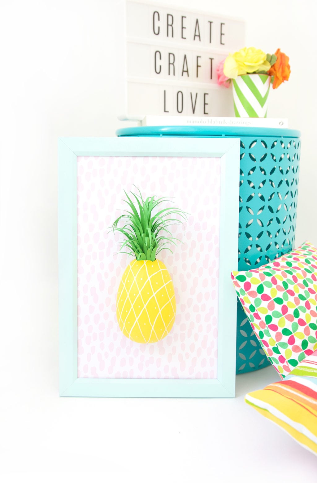 Mimic the look of taxidermy with a paper mache egg and some paint. This 3D diy paper mache pineapple wall art is a show stopper and a perfect addition to your gallery wall.