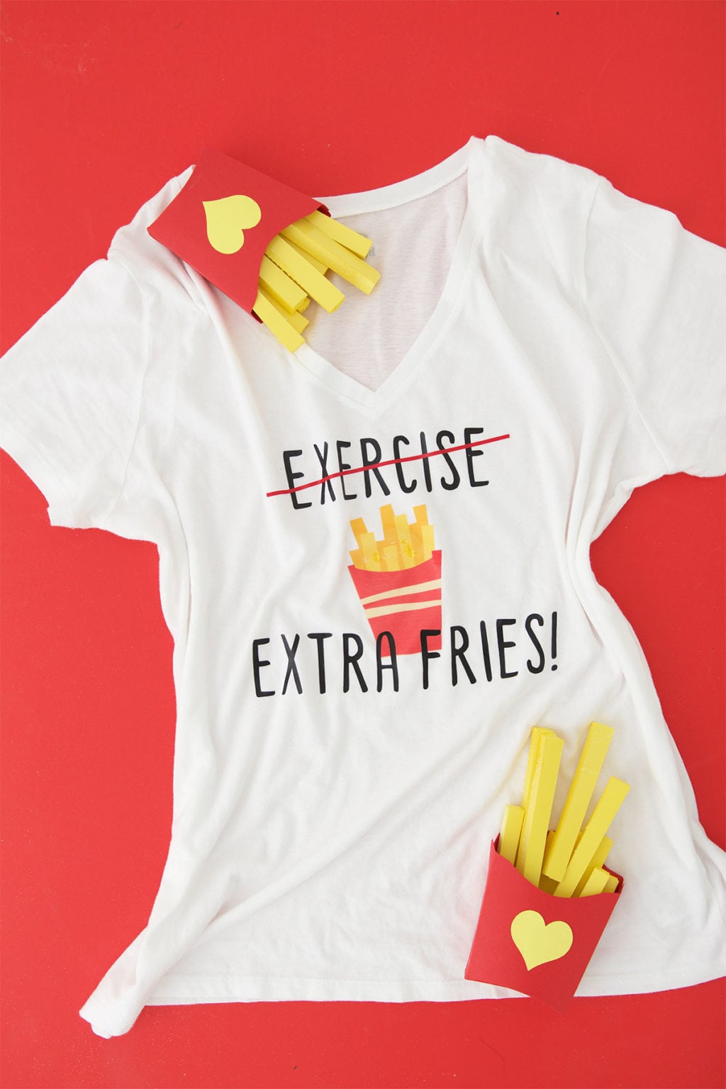 Cardio is great but sometimes you need to indulge in a little golden brown deliciousness! Trade the exercise for Extra Fries with this DIY Iron on Tee!