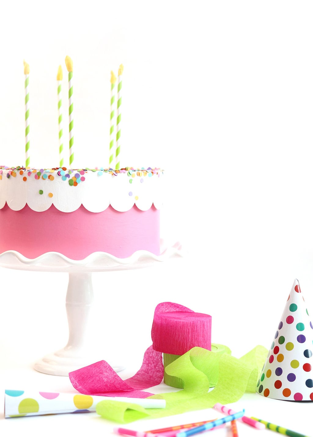 Create your own party out of paper. Use a paper mache box to create a DIY birthday party in a box using simple supplies and fill it up with a few birthday treats