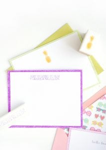 Use your Silhouette Mint to create stamps for your custom stamped glitter edge notecards | damask love