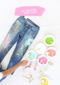 Save hundreds by creating your own pair of DIY Splatter Paint Jeans. Just follow your creative instinct. There is no wrong way to make these.