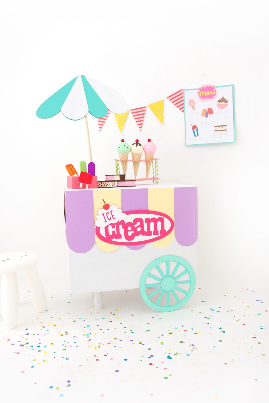 Use your Cricut Explore and a cardboard box to create a child's pretend play ice cream cart