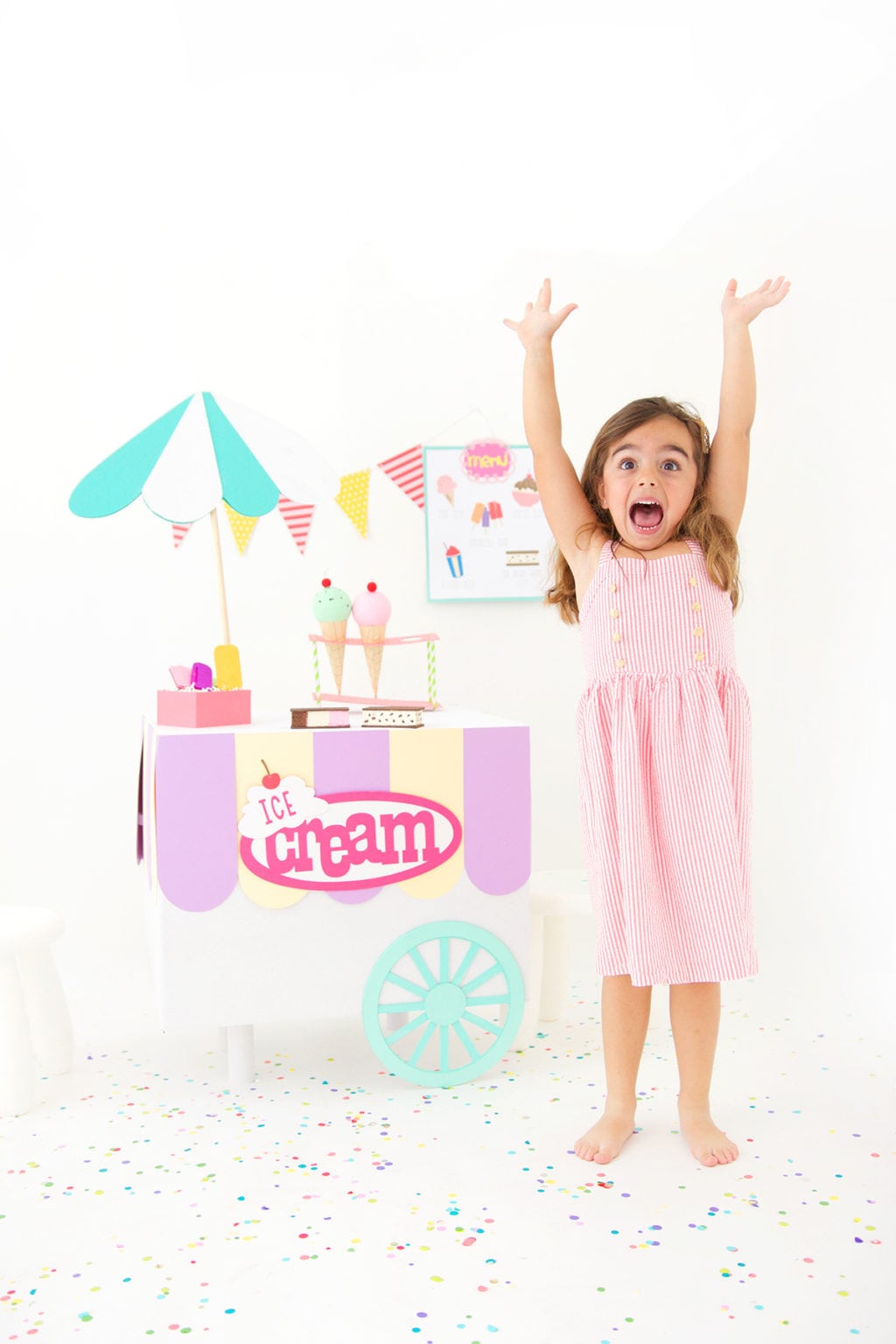 Use your Cricut Explore and a cardboard box to create a child's pretend play ice cream cart