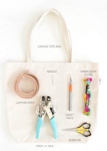 Transform a regular canvas tote bag into a DIY Leather Strap Tote Bag with the addition of leather and a few basic crafting supplies.