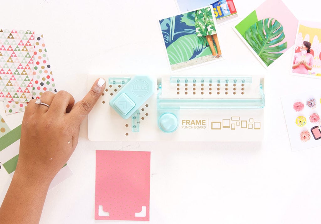 Use the We R Memory Keepers Frame Punch to create perfect paper polaroid frames for photos and other projects.