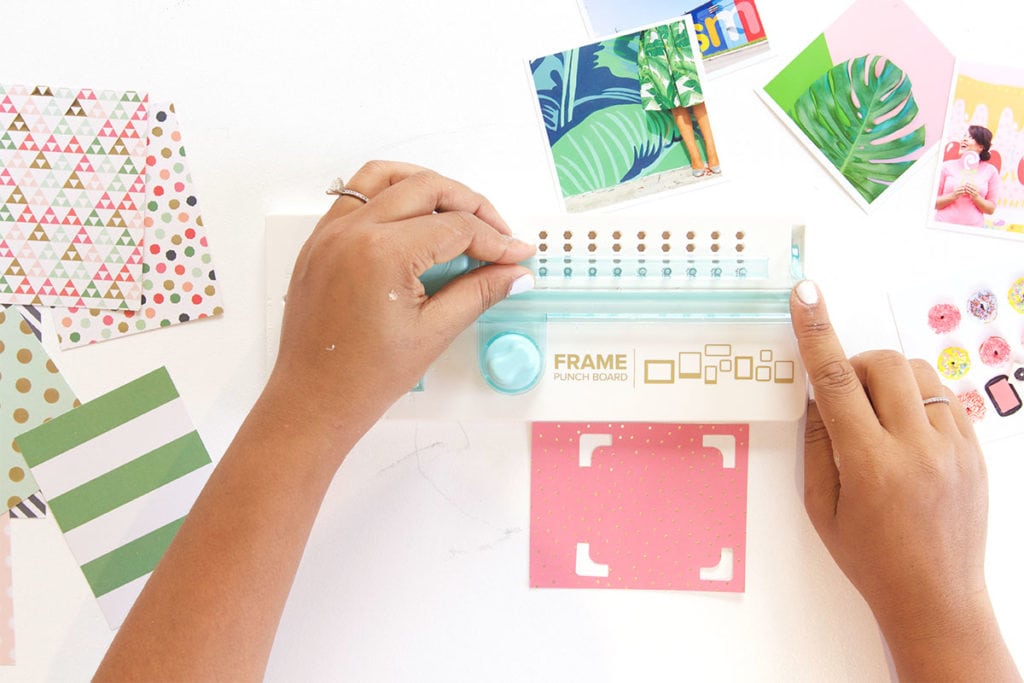 Use the We R Memory Keepers Frame Punch to create perfect paper polaroid frames for photos and other projects.