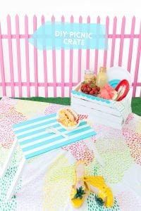 Enjoy the outdoors with this DIY Wooden Crate Picnic Basket that is easy to create with paint and simple tools. Great for enjoying the end of summer.