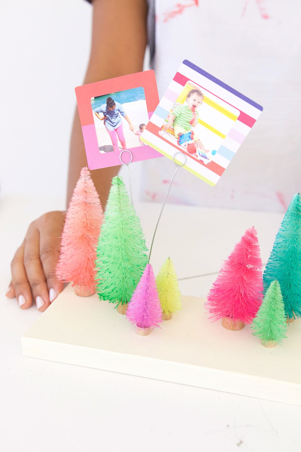 DIY Bottle Brush Tree Photo Display | damask love