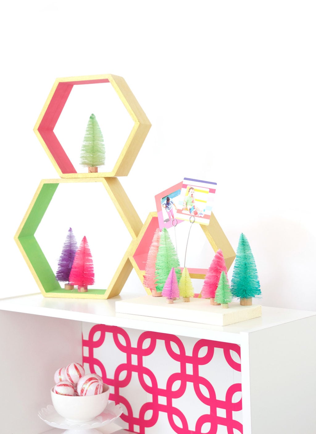 DIY Bottle Brush Tree Photo Display | damask love