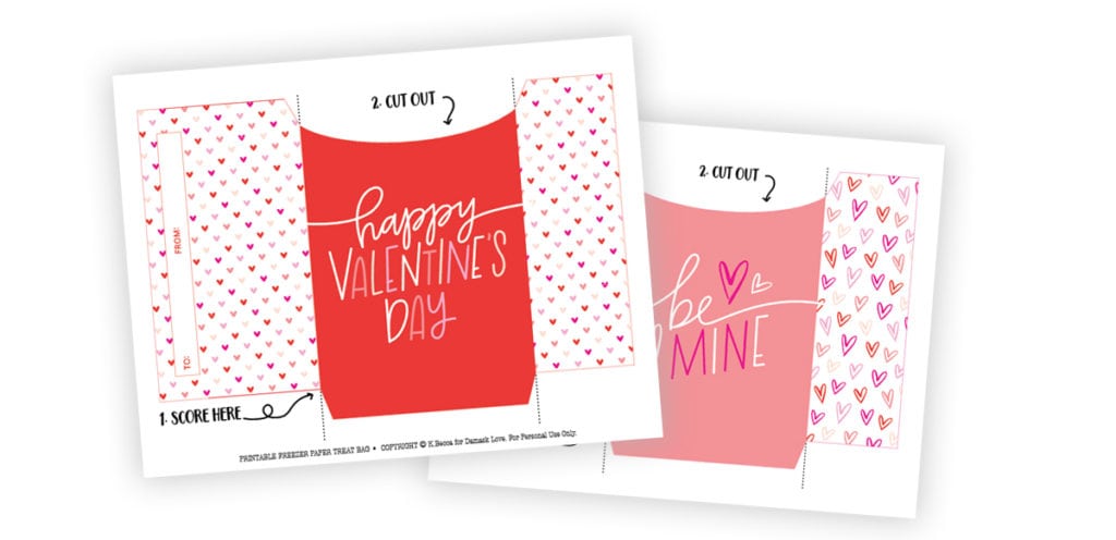 Printable Valentine Freezer Paper Treat Bags | damask love