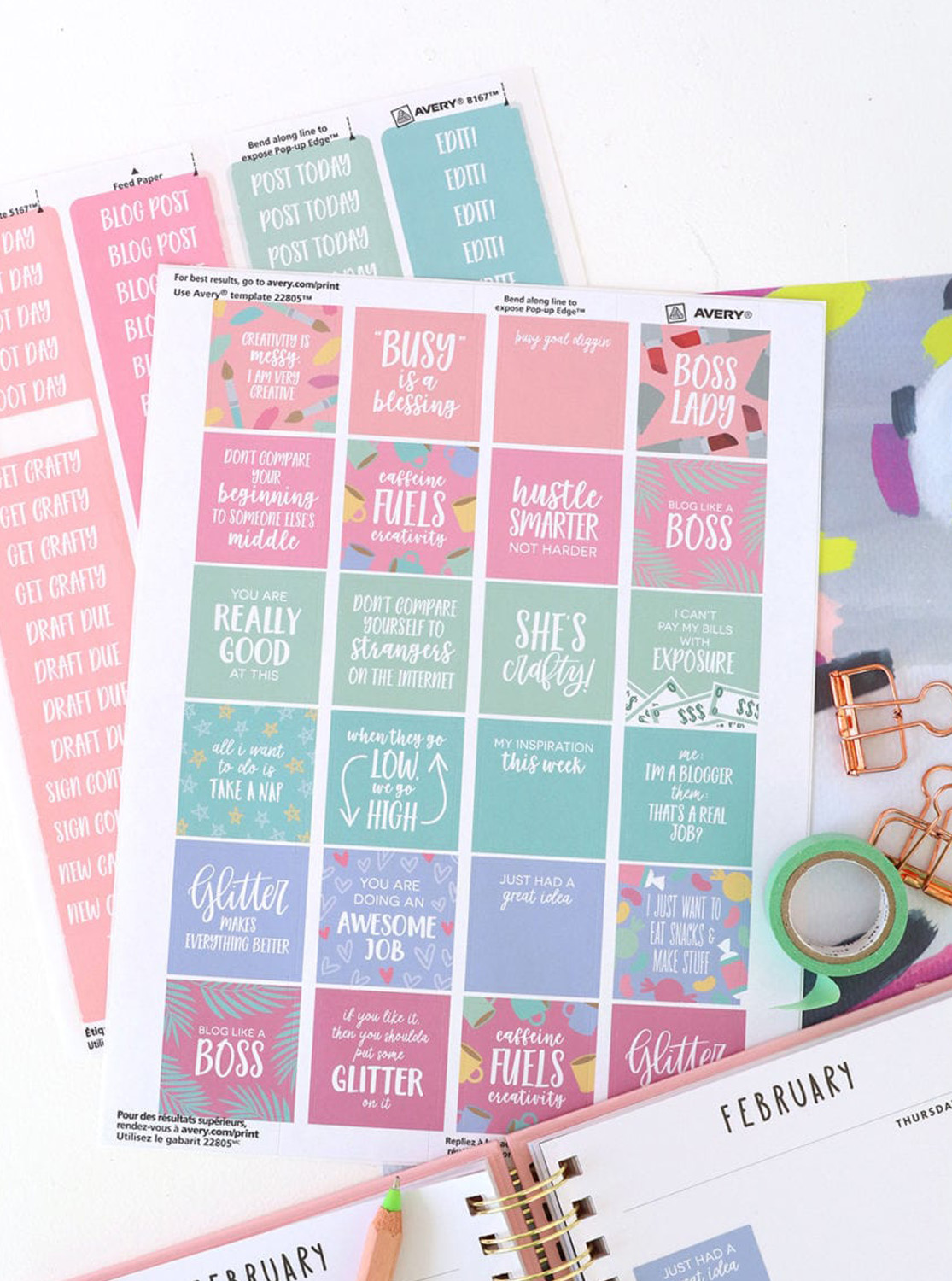 Printable Planner Stickers for Bloggers - Damask Love