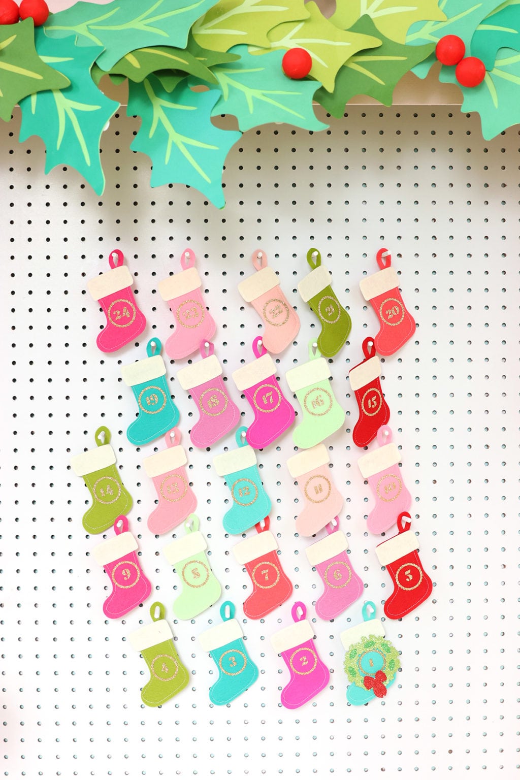 Pegboard Felt Stocking Advent Calendar with Cricut Maker Damask Love