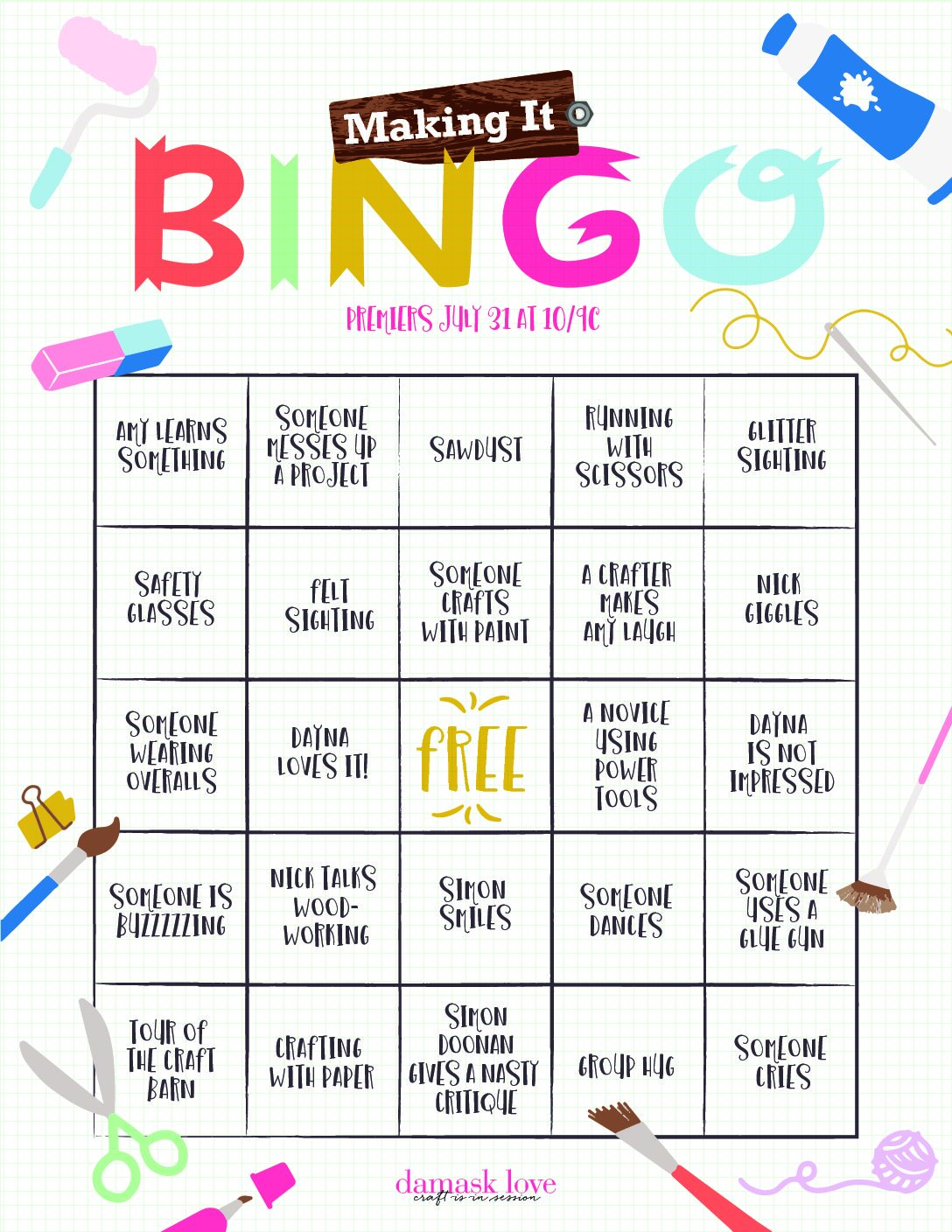 Printable BINGO for NBC Making It - Damask Love