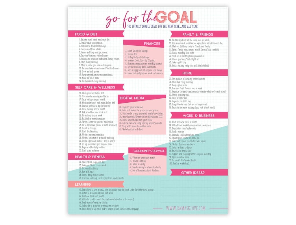 100 Doable Goals for the New Year - Damask Love