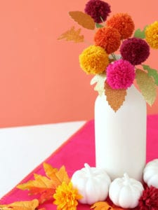 Fall Table Centerpiece made with pom poms